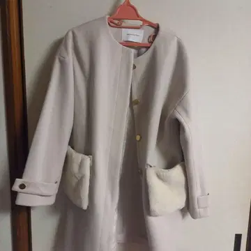 라이트 핑크 롱 코트 플리스 포켓 부착