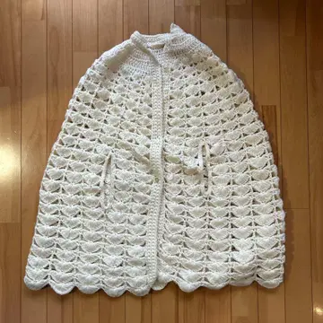 아이보리 크로셰 뜨개질 케이프 코트