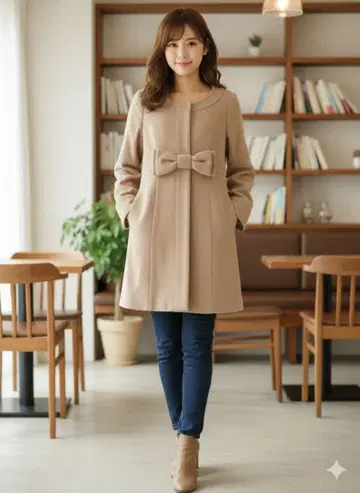 BE RADIANCE 베이지 리본 코트