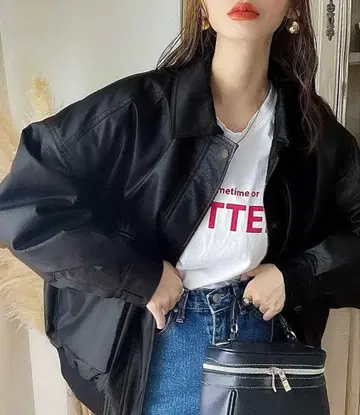 JaVa 콜라보 페이크 가죽 빈티지 오버 사이즈 블루종