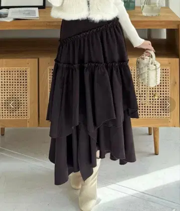 클리어 프릴 스커트 브라운 달콤한 코디