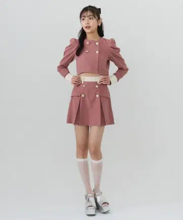 RADYAZEL 더블 버튼 바이컬러 자켓 & 미니 스커트 셋업