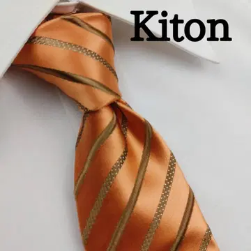 키튼 고급 실크 넥타이 스트라이프 패턴 오렌지