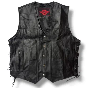 90s 유로 천연 가죽 가죽 베스트 빈티지 바이커 레이스업 구제 의류