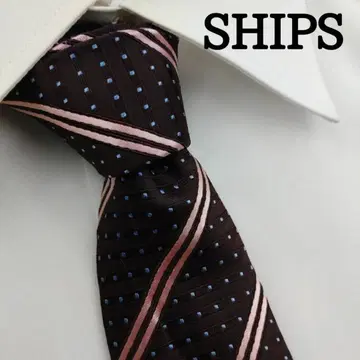 쉽스 고급 실크 넥타이 스트라이프 패턴 다크 브라운