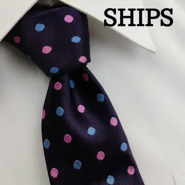 쉽스 고급 실크 넥타이 도트 무늬 퍼플