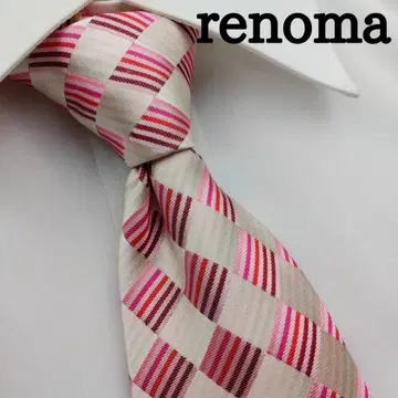 레노마 고급 실크 넥타이 올 패턴 핑크