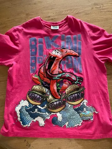 스펀지밥 자수 패트릭 T셔츠 2XL 핑크