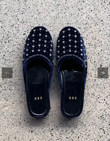 비즈 장식 샌들 네이비 38 사이즈