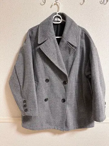헤링본 더블 브레스트 코트 그레이 새상품급