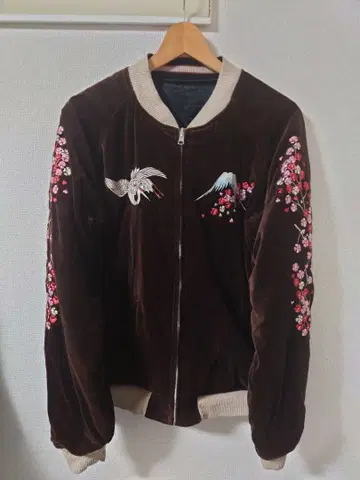 브라운 스카잔 학 벚꽃 자수