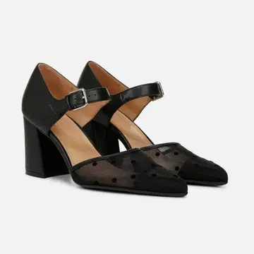 미사용 새상품 내추럴라이저 도트 무늬 메쉬 펌프스 25.5cm