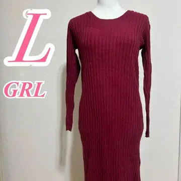 GRL 레드 롱 니트 원피스 L 리브 타이트 스커트 깔끔한 코디