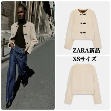 ZARA 토글 버튼 인조 모피 자켓 에크루 XS 택 포함 새상품