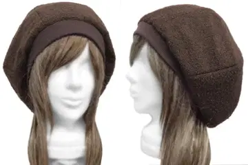 핸드메이드 넉넉한 루즈핏 골지 베레모 울 혼방 부클레 니트 / 브라운