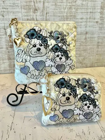 롤라라이 해리스 베이지 벨로아 퀼트 L자 지퍼 지갑 mini 파우치 세트