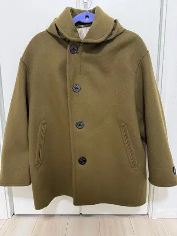 Orcival 후드 부착 울 코트 France 2 거의 미사용