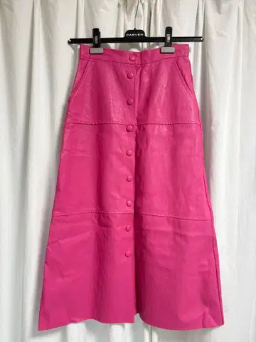 [ THE STUNNING ] 핑크 인조 가죽 롱 스커트