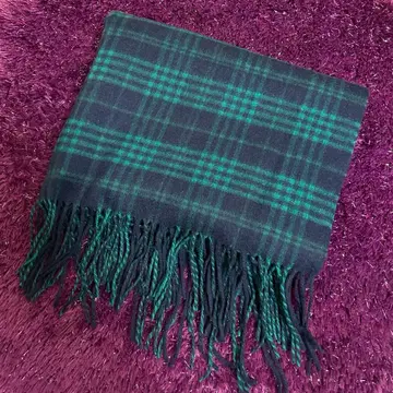 [새상품] 쿠미교쿠 대형 체크 스톨 울 100% 그린