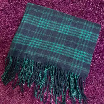 [새상품] 쿠미교쿠 대형 체크 스톨 울 100% 그린