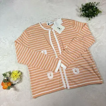 새상품급 [피코네] [40] 니트 가디건 스트라이프 라이트 오렌지