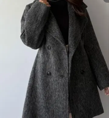 mipiarl 2way 컬러 샤기 미들 코트 다크 그레이