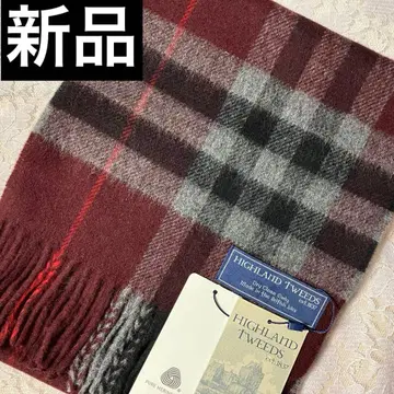[ 새상품 ] HIGHLAND TWEEDS 울 체크 머플러 버건디