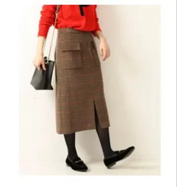 Spick and Span 키모우 체크 W 포켓 타이트 스커트 카멜