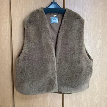 인조 모피 베스트 카키