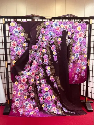 후리소데 꽃무늬 보라색 핑크색