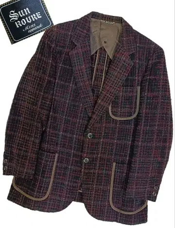 [ Sun Roure ] 빨검 체크 울지 테일러드 자켓 L 사이즈 j64