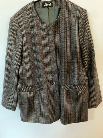 노카라 자켓 체크 무늬