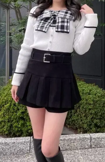 원 웨이 리본 레이어드 니트 아이보리