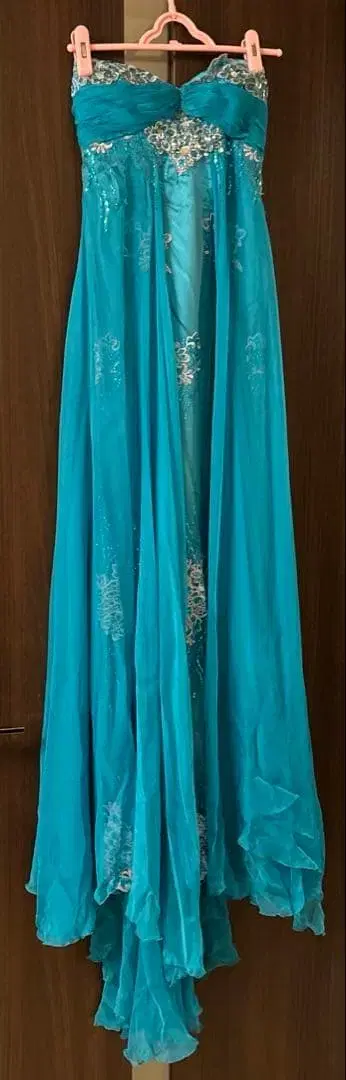 이브닝 드레스 슬리브리스 블루그린 드레스