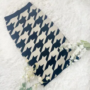 새상품 FENNEL 페넬 롱 스커트 하운드투스 패턴 베이지 9호