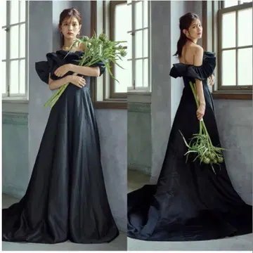 DRESS PRODUCTION 오프숄더 A라인 드레스 블랙