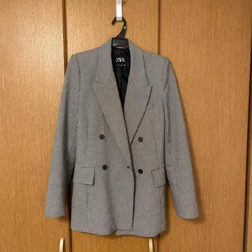 ZARA 체크 무늬 더블 브레스트 자켓 XS