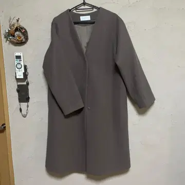 글로벌 워크 브라운 노카라 롱 코트