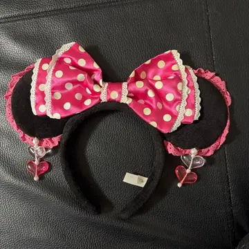 미니 핑크 도트 리본 머리띠