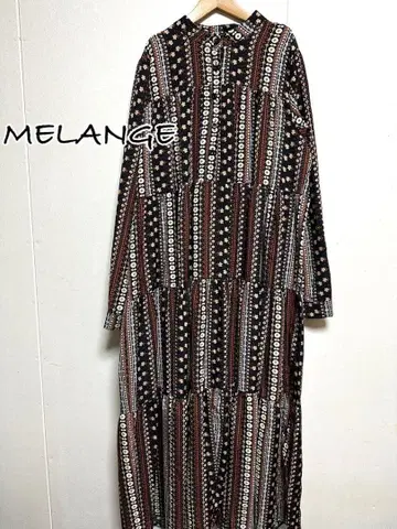 MELANGE 멜란지 스탠드 카라 롱 원피스 꽃무늬