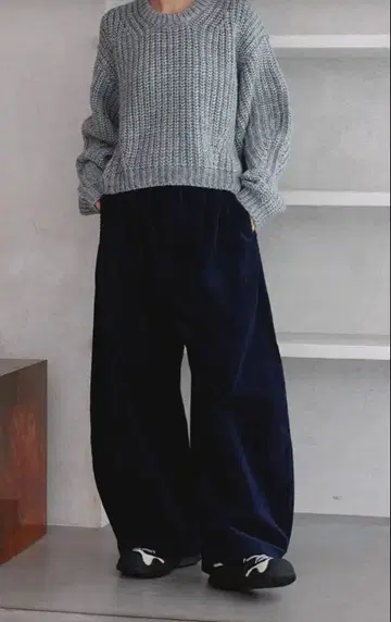 fashiru 네이비 코듀로이 와이드 팬츠 프리 사이즈