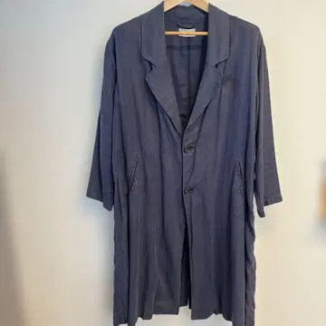 린넨 네이비 롱 코트 프론트 오픈 버튼