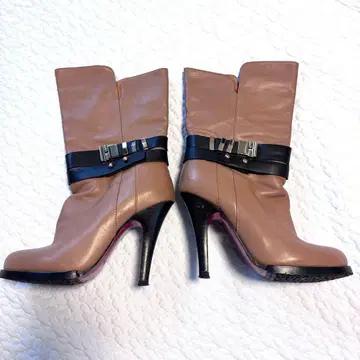 베이지 가죽 하이힐 부츠 해외 브랜드 35cm
