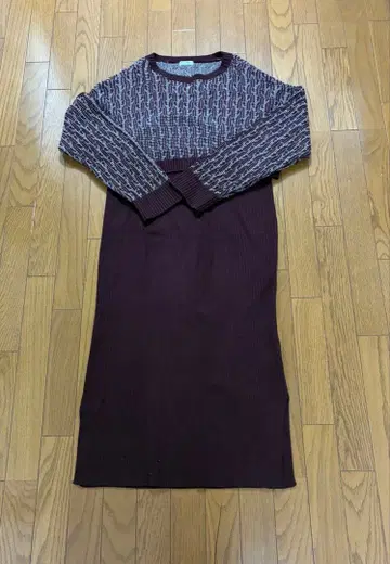 LOWRYSFARM 버건디 니트 원피스 세트