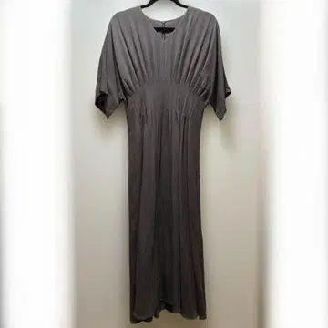 그레이 V넥 반팔 롱 드레스