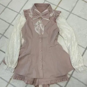 핑크 프릴 레이스 셋업