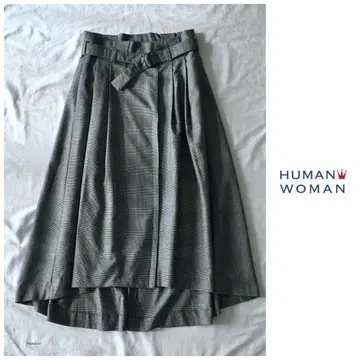 휴먼 우먼 [세탁 가능] 글렌체크 미모레 기장 턱 롱 스커트