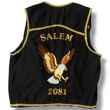 빈티지 US 구제 의류 아메카지 이글 와펜 블랙 베스트 바이커