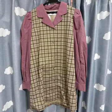 jouetie 체크 무늬 무릎 기장 원피스 긴팔