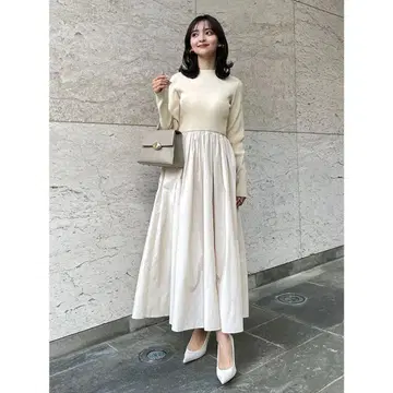 완판템 아뉴앙스 니트 도킹 타프타 원피스 롱